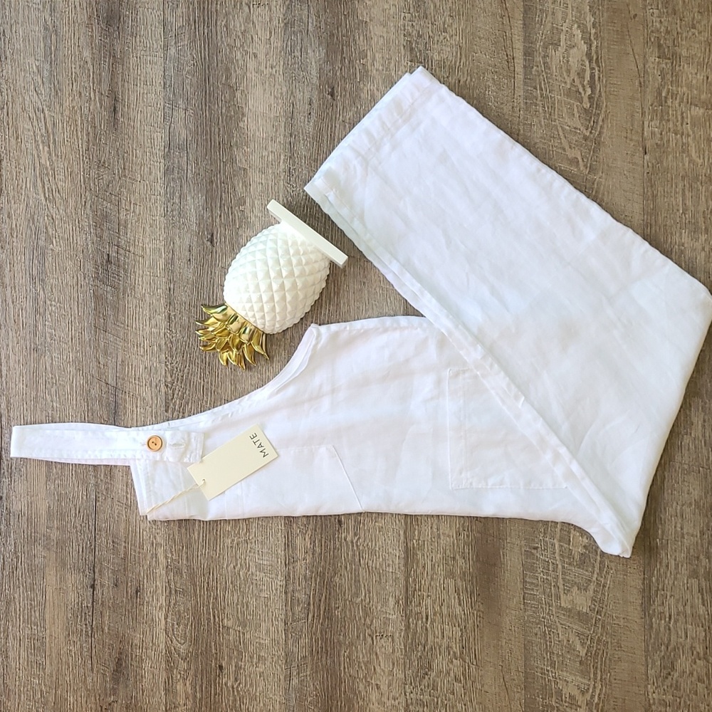 NWT! Mate the Label Maya Linen Overalls - White